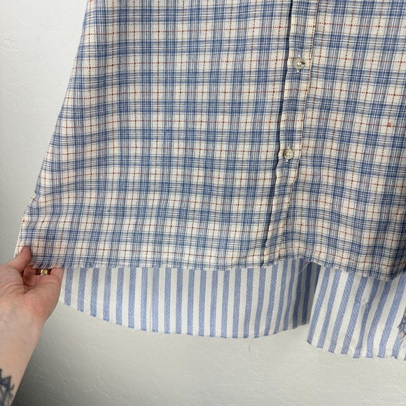 I Joah Premium Shirt Womens‎ S Blue Cream Plaid Button Up Short Sleeve High Low - Picture 5 of 8